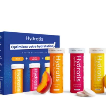 Image de HYDRATIS - 3 tubes de 10 pastilles PECHE, CITRON et FRUITS DES BOIS 